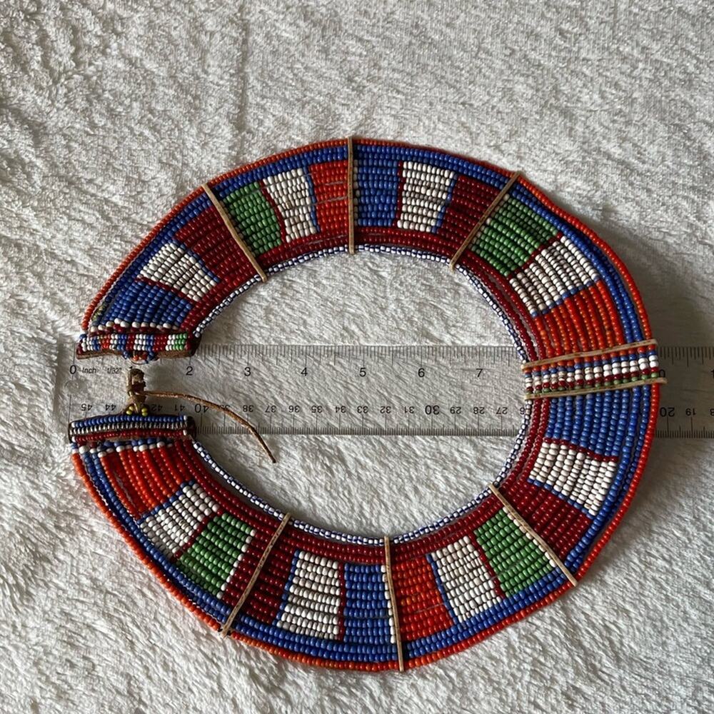 Vtg Handmade African Maasai Tribal Collar Bead Necklace Art Ceremonial - Picture 9 of 10